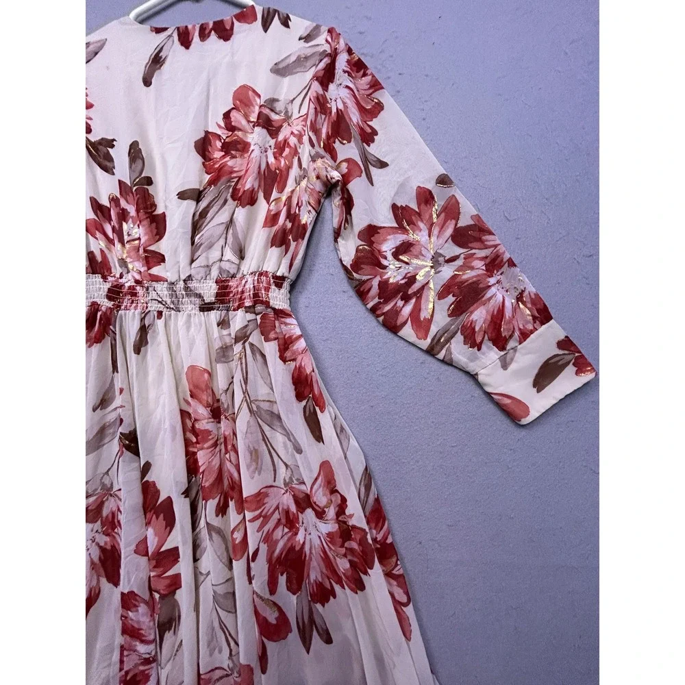 Alexa B Maxi Dress Chiffon Floral Red Gold 4P Womens